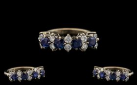 Ladies 18ct White Gold - Attractive Diamond and Sapphire Set Ring. Excellent Design / Setting.