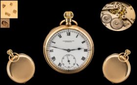 Swiss Made Excellent 9ct Gold - Keyless Open Face Pocket Watch, Signed to Dial - M. Harrison & Son