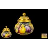 Royal Worcester Ex-Artist Signed and Hand Painted Lidded Preserve Pot ' Fallen Fruits ' Plums,