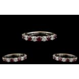 Ladies - Attractive Contemporary Designed 9ct White Gold Diamond and Ruby Set Half - Eternity