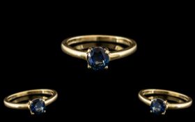 A 14ct Gold Single Stone Sapphire Ring - fully hallmarked. Ring size M.