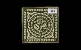Rare Translucent Glazed Art Pottery Tile with stamped Registration Lozenge to back,