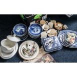 Large Collection of Willow Pattern Blue & White China, comprising covered dish,