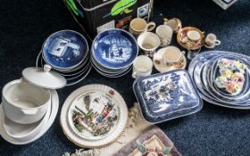 Large Collection of Willow Pattern Blue & White China, comprising covered dish,