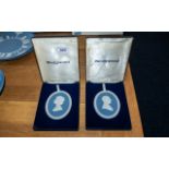 Wedgwood Silver Wedding Plaques of H M The Queen and The Duke of Edinburgh,