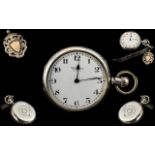 Edwardian Period Waltham USA Sterling Silver Open Faced Key-less Pocket Watch with Attached Leather