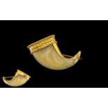 Antique Period 15ct Gold - Mounted Jade Claw Brooch.