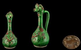 Turkish Antique 'Canakkale Ottoman Ware' Green Glazed Pottery Ewer, 18th/19th century,