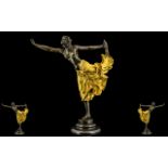 Art Nouveau Style Cold Painted Reproduction Bronze of a sensual dancing girl, on a marble base,
