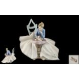 Nao by Lladro Large and Impressive Hand Painted Figurine ' Girl Playing with Kitty ' Model No 1355.