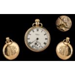 American Watch Company Waltham - Gents Signed 9ct Gold Keyless Open Faced Pocket Watch with