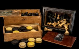 Collection of Two Vintage Boxed Chess Sets & Checkers Set, one in a vintage Chess Men box,