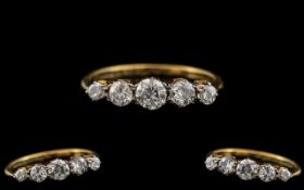 18ct Gold - Attractive 1920's 5 Stone Diamond Set Ring - In a Gallery Setting. The 5 Semi-Cut