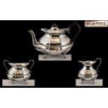 George V - Early Period Excellent Qulaity ( 3 ) Piece Sterling Silver Tea Service of Pleasing Form
