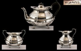 George V - Early Period Excellent Qulaity ( 3 ) Piece Sterling Silver Tea Service of Pleasing Form