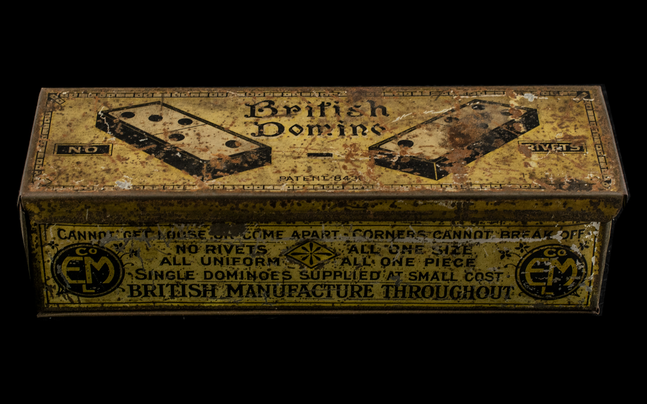 Advertising Interest early 20th century domino set in original box, made by E.M. patent number 8436. - Image 2 of 2