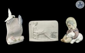 Two Lladro Plaques, one signed Lladro Collectors Society white plaque,