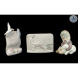 Two Lladro Plaques, one signed Lladro Collectors Society white plaque,