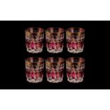 Cranberry Glass - Suite of Six Tumblers, beautifully engraved, made in Czechoslovakia, measure 3.