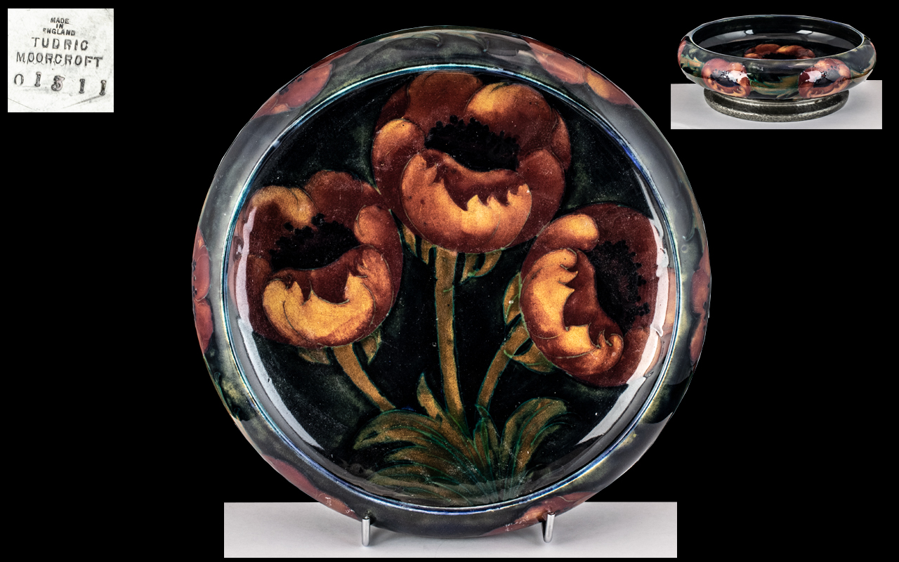 William Moorcroft - Superb Tudric Pewter Mounted Pedestal Bowl ' Big Poppy ' Design. c.1920's.