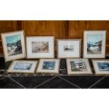 South American Interest: Set of Six Framed Watercolour Drawings depicting village street scenes
