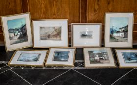 South American Interest: Set of Six Framed Watercolour Drawings depicting village street scenes