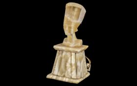 Egyptian Pharaoh Alabaster Lamp, electrified, measures 16" tall.