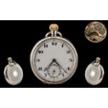 Cyma Watch Co Swiss Made Keyless Silver Open Faced Pocket Watch.