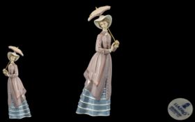 Lladro - Pleasing Hand Painted Porcelain Figure ' Parisian Lady ' with Parsol. Model No 5321.