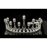 Crystal and White Faux Pearl Tiara, an elegant creation set with white crystals to the 'spikes',