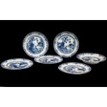 Chinese 18th Century Blue and White Porcelain Dishes decorated with deer and buffalo,