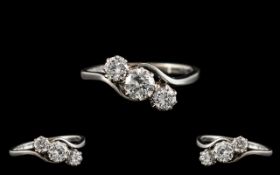 Art Deco Period Platinum - Attractive and Excellent Quality 3 Stone Diamond Set Dress Ring.