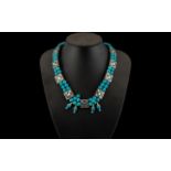 Turquoise Coloured Stone Bead Necklace in two strands,