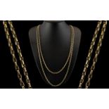 Victorian Period Attractive 9ct Gold Muff Chain with Fancy Ornate Design on Each Link. Marked 9ct.