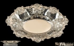 Victorian Period Sterling Silver Ornate / Embossed Fruits Dish / Bowl with Extensive Embossed