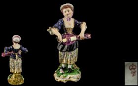 Duesbury Derby Figure of a Lady Playing a Musical Instrument, finely decorated, on an encrusted,