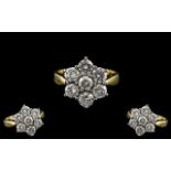 18ct Gold - Attractive 7 Stone Diamond Set Cluster Ring - Flower head Design.