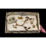 Box of 9ct Gold Earrings, all for pierced ears, comprising pearl studs, two pairs of gold hoops,