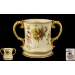 Royal Worcester - Superb and Large Hand Painted Blush Ivory Two Handle Loving Cup,