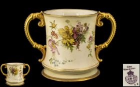 Royal Worcester - Superb and Large Hand Painted Blush Ivory Two Handle Loving Cup,