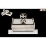 Edwardian Period Interesting Sterling Silver Lidded Rectangular Shaped Box with Maltese Cross to