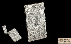Edwardian Period Superb Sterling Silver Card Case of Shaped Form,