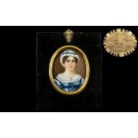 19th Century Oval Miniature Portrait of a lady in a blue dress,