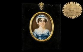 19th Century Oval Miniature Portrait of a lady in a blue dress,