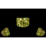 Peridot High Carat Cluster Statement Ring, 12cts of oval, pear,