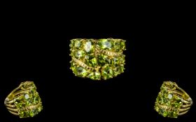 Peridot High Carat Cluster Statement Ring, 12cts of oval, pear,