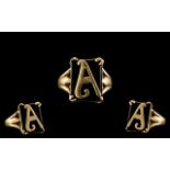 9ct Gold - Gents or Ladies Signet Ring with the Letter A, Fancy Setting.