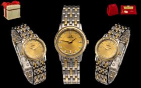 Omega - Ladies 18ct Gold and Steel Diamond Set Wrist Watch.