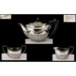 Small Silver Three Piece Harlequin Bachelor Tea Set, with embossed,