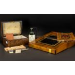 Wooden Inlaid Box with Collectibles, with mother of pearl inlays,